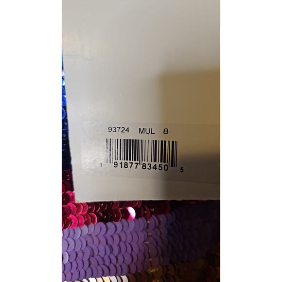 Mac Duggal 93724 Sequin Rainbow Striped Cocktail Dress | Long Sleeve Mini - Picture 6 of 6